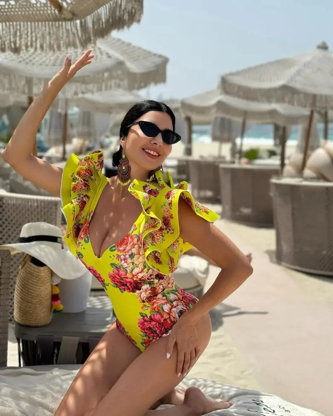 Ruffles Flower Print Skirt Two Piece Set