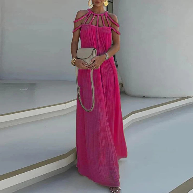 Fashionpara Summer Backless Casual Solid Color Dress