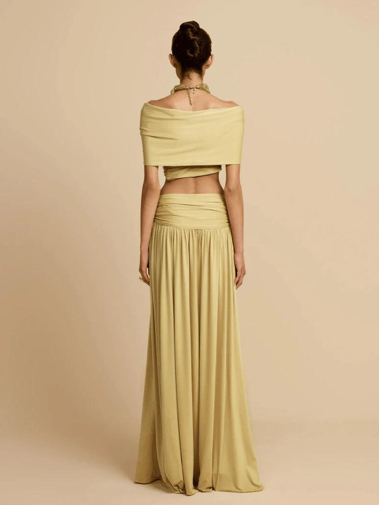 Elegant Off Shoulder Crop Top & High Waist Skirt Set