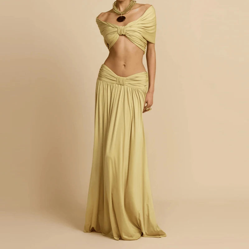 Elegant Off Shoulder Crop Top & High Waist Skirt Set