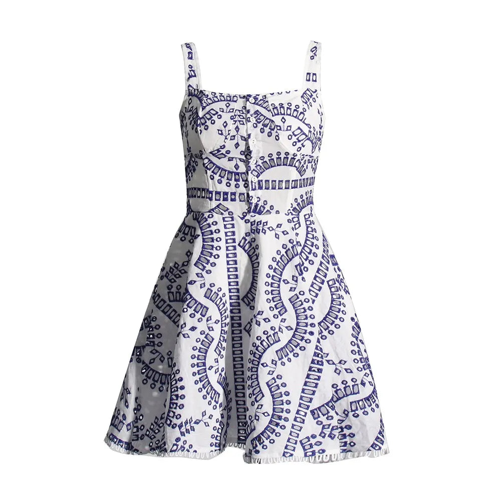 Eyelet Square Neck Button Front Fit & Flare Mini Dress 6