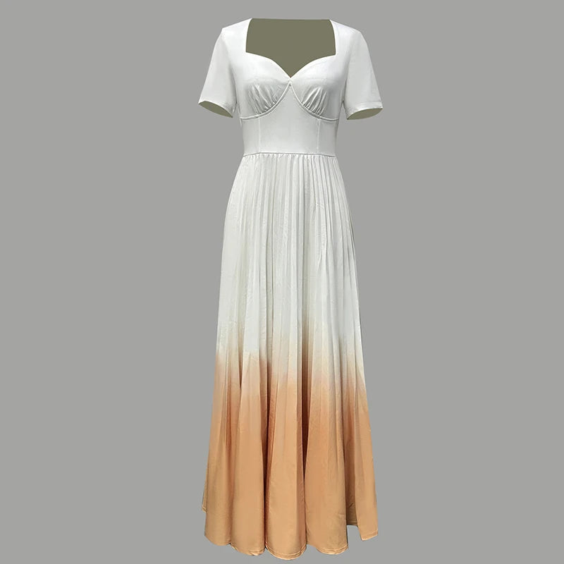 Elegant Gradient Print Maxi Dress with Deep V-neck Design