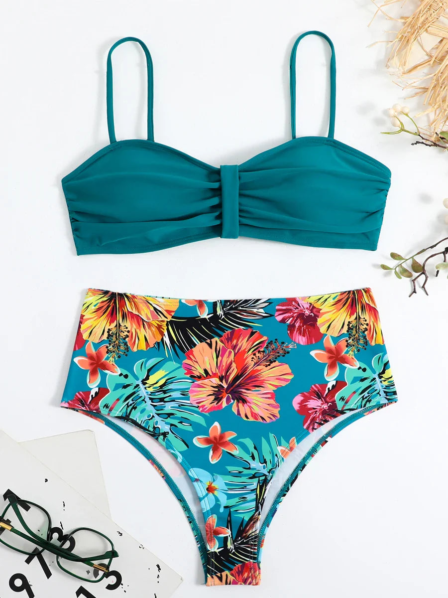 Bandeau Tropical Tie Back Push Two Piece Set