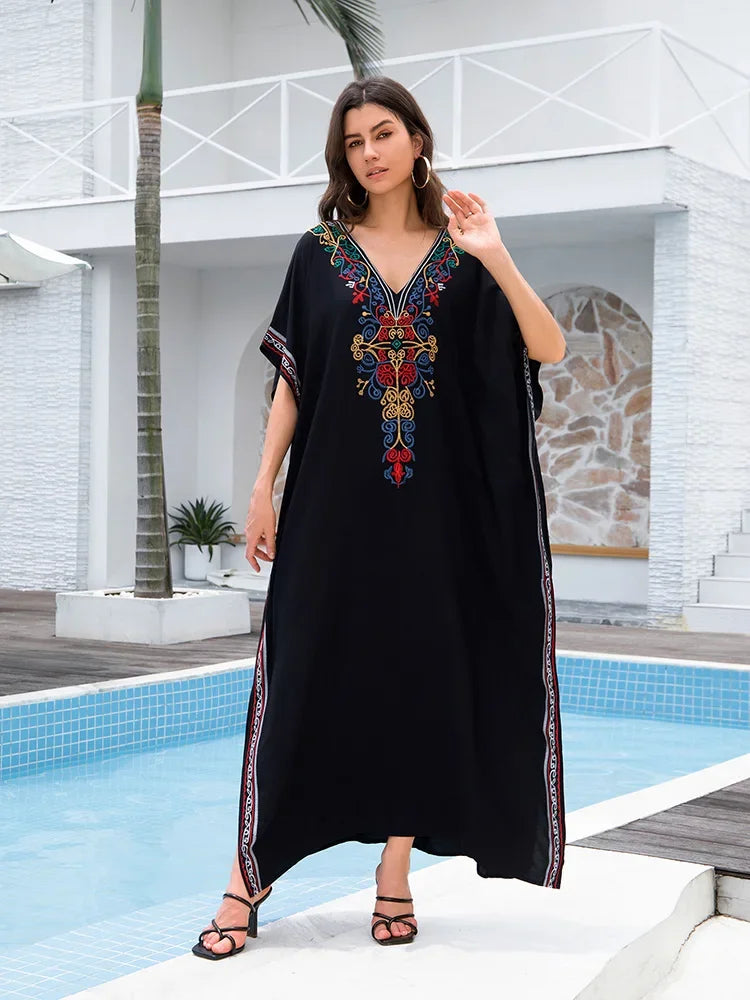 Embroidery Long Dress Beach Cover Up