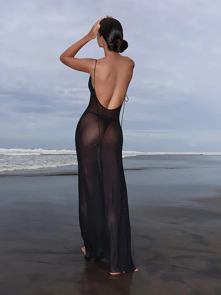 Sheer Mesh Swing Neck Midi Dress - View 5