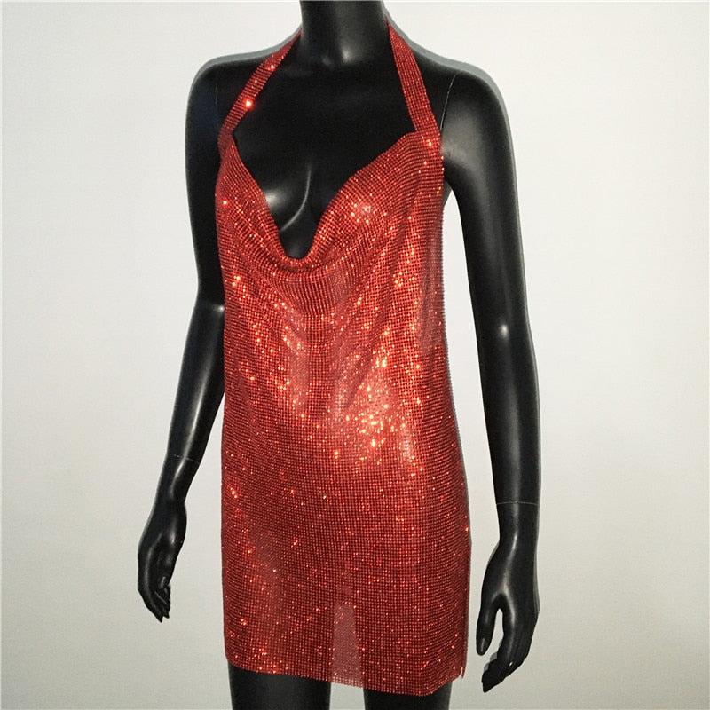 Rhinestone Diamante Backless Split Dresses 24