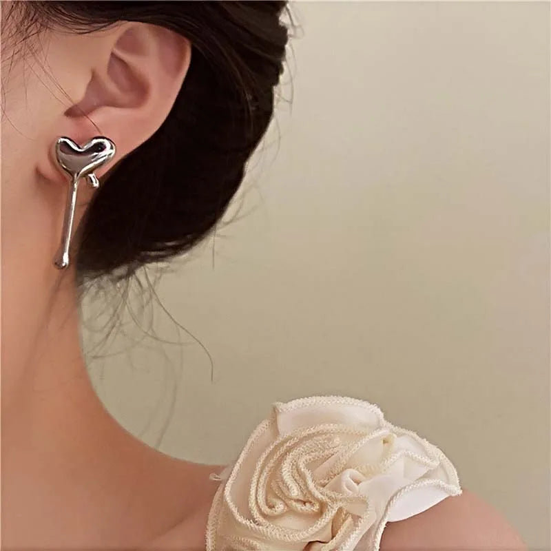 Metal Liquid Irregular Heart Drop Earring