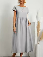 Round Neck Cap Sleeve Babydoll Midi Dress 13