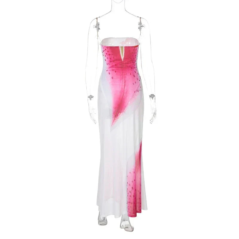 Strapless Ruffle Cutout Bodycon High Split Midi Dress - View 10