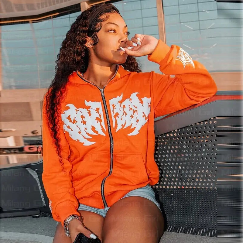 Gothic Spider Web Oversized Hoodie - Fashionpara