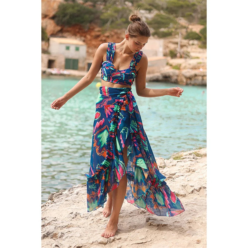 Blue Demon Eye High Waist Two Piece Set