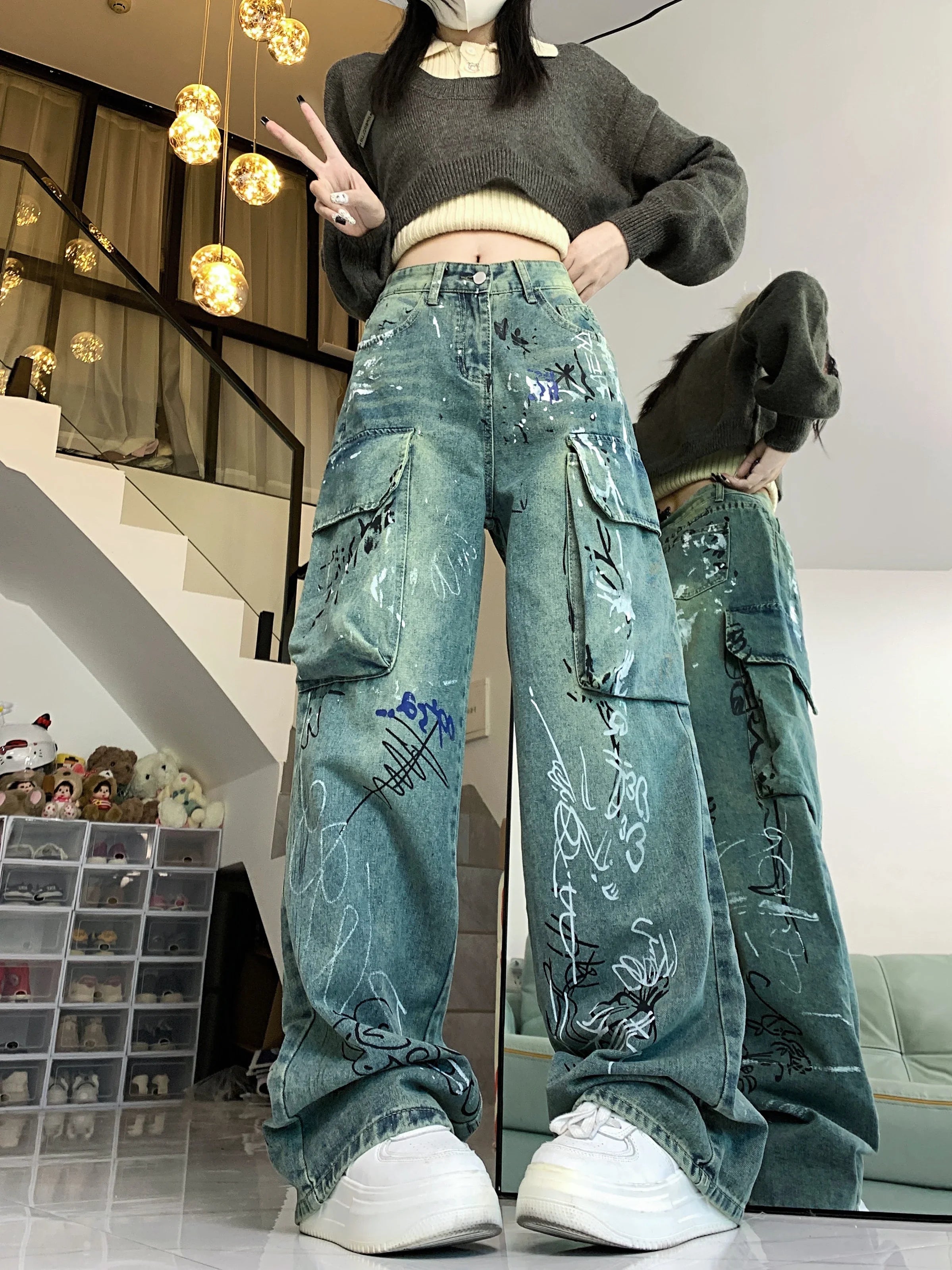 Graffiti Printed Gothic Cargo Pant
