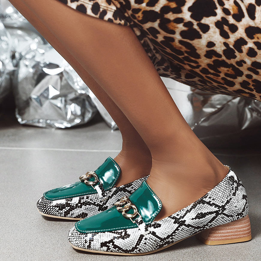 Serpentine PU Low Heel Pump Shoes - Mislish