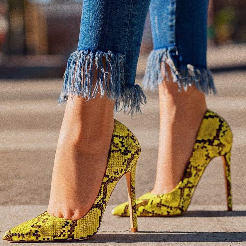 Serpentine Print Cap-toe Pumps Stiletto Heels - Mislish