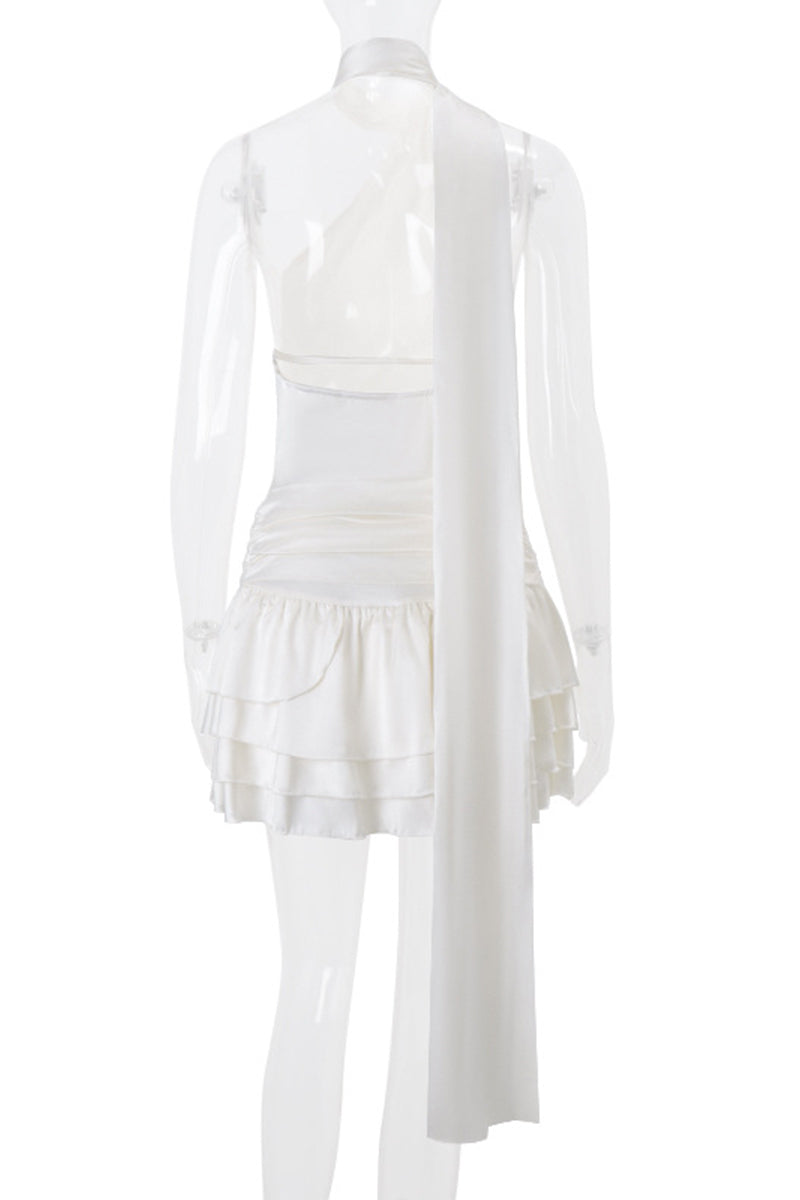 Sexy Backless Flounce Flower Shape Halter A Line Dresses - Fashionpara