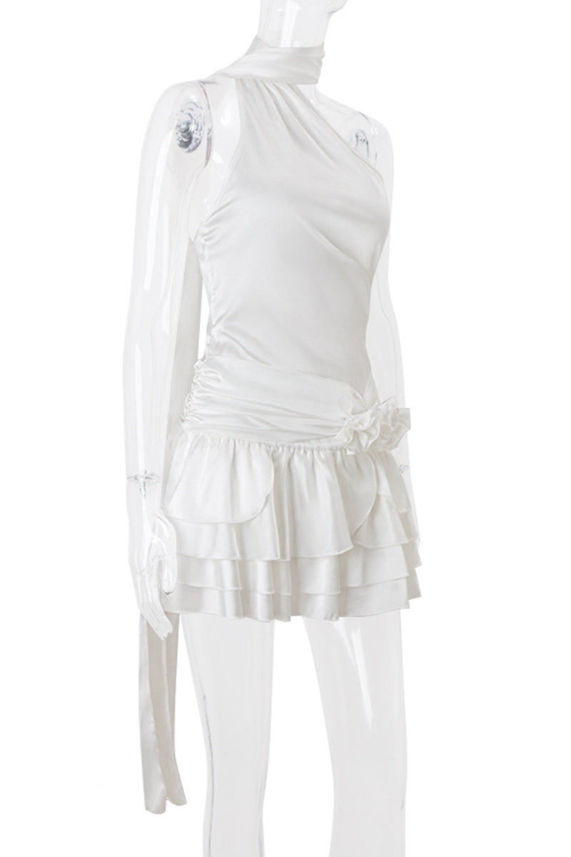 Sexy Backless Flounce Flower Shape Halter A Line Dresses - Fashionpara