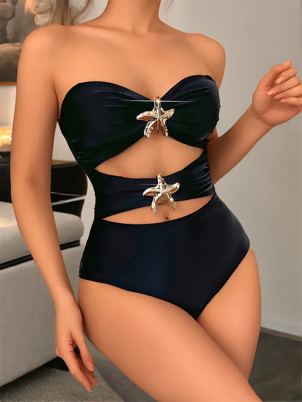 Black Metal Starfish Bandeau One Piece