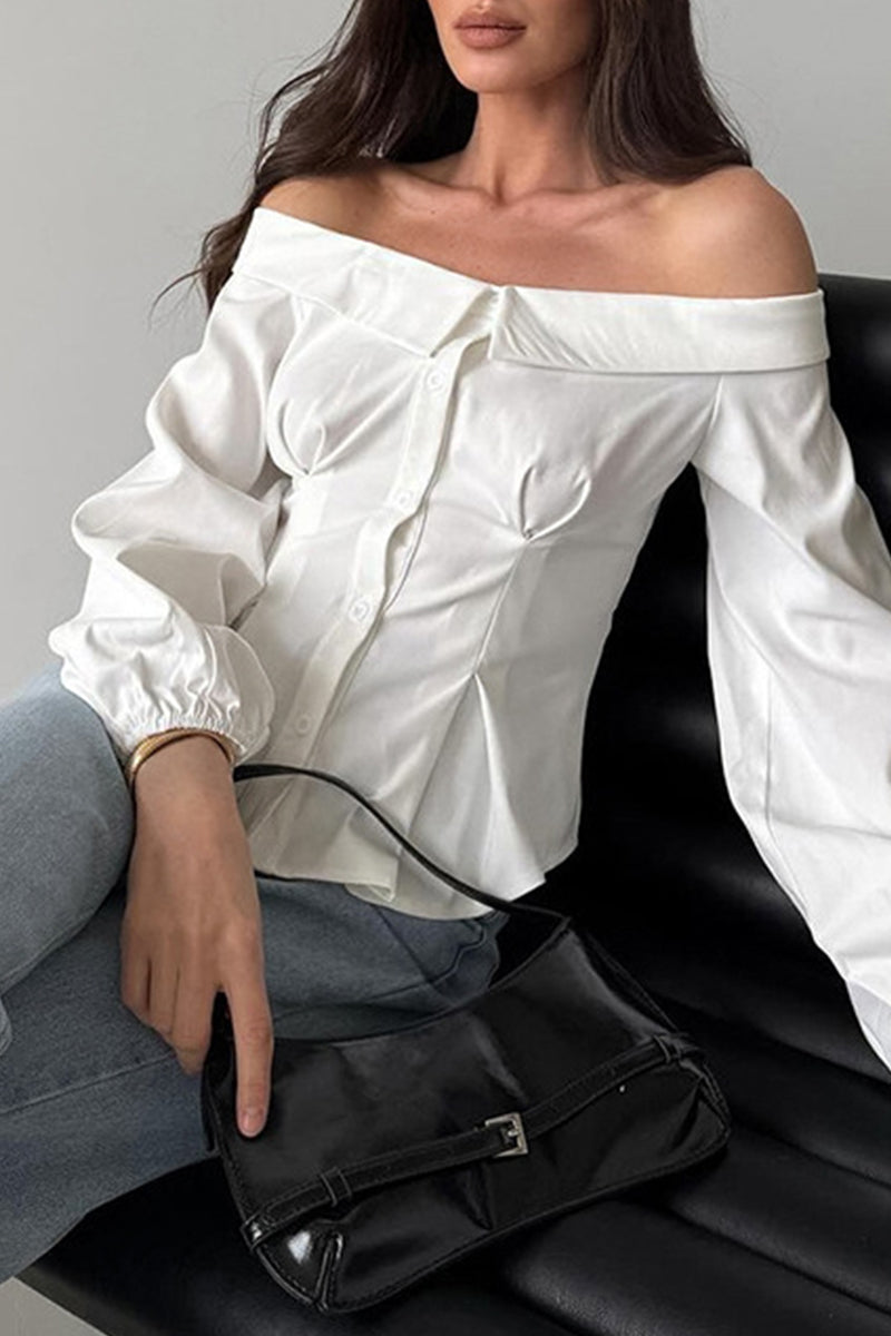 Sexy Buttons Off Shoulder Blouses