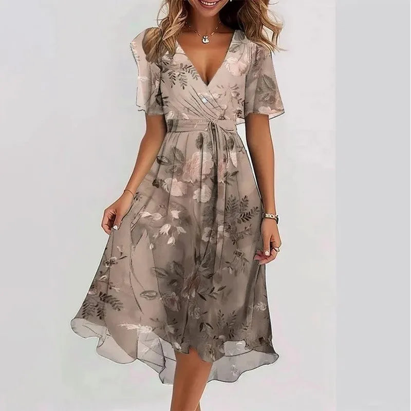 Sexy V-neck Floral Swing Dress