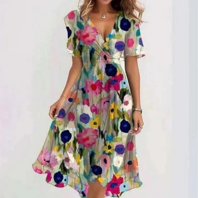 Sexy V-neck Floral Swing Dress