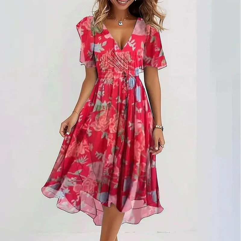 Sexy V-neck Floral Swing Dress