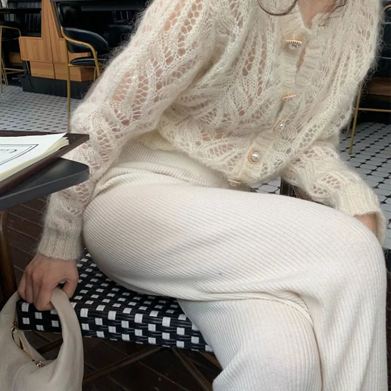 Hollow Out Single Breasted Spring Knit Cardigan