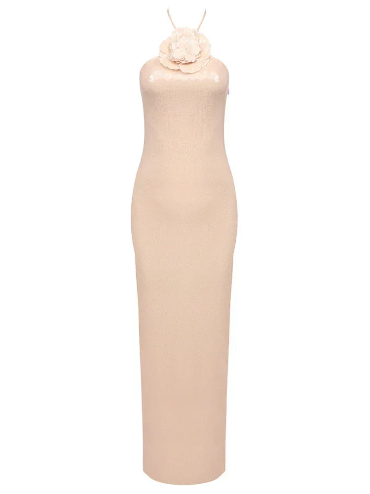 Sequin Rosette Halter Neck Mermaid Prom Gown 7