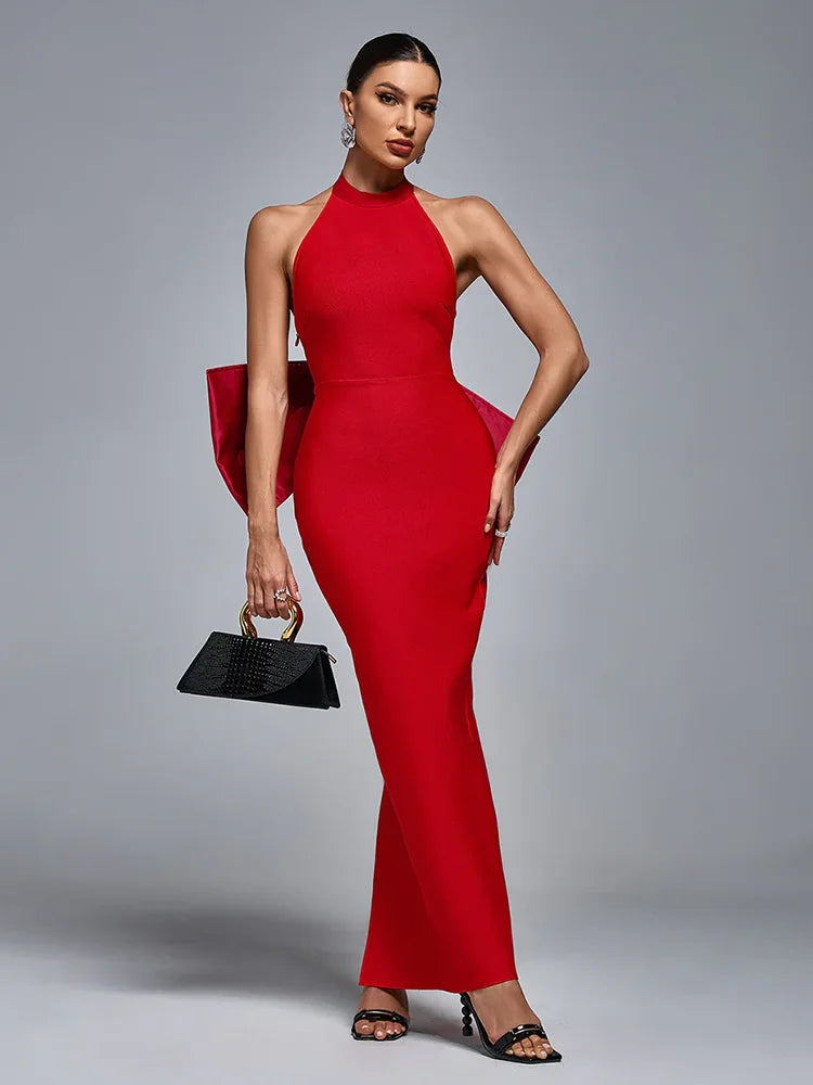 Halter Neck Bow Back Mermaid Evening Gown