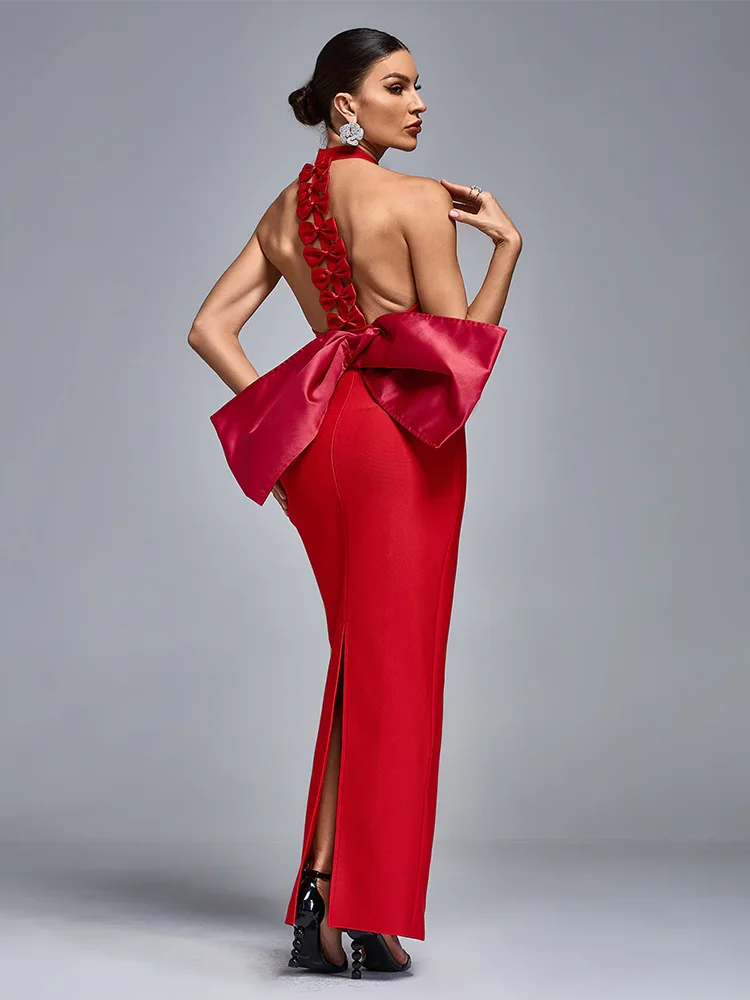 Halter Neck Bow Back Mermaid Evening Gown