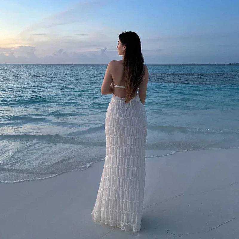 Halter Pleated Boho Vacation Dress