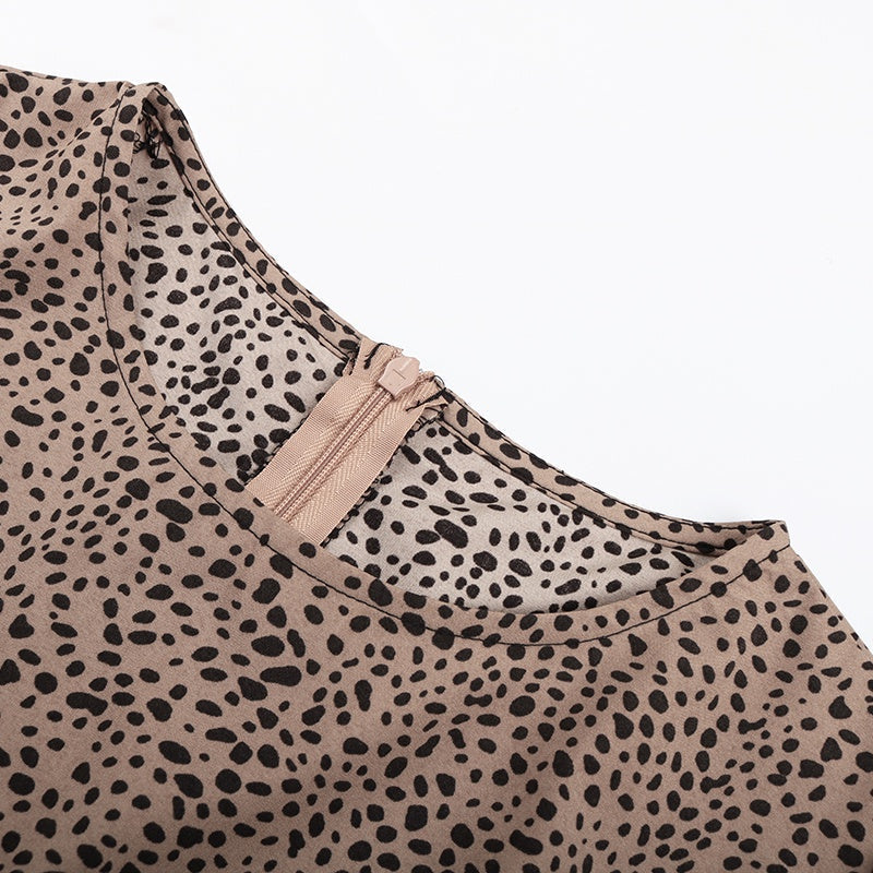 KittenAlarm - Sexy Irregular Hem Mini Bodycon Dress Long Sleeve O-neck Spring Autumn Dress Leopard Short Dress