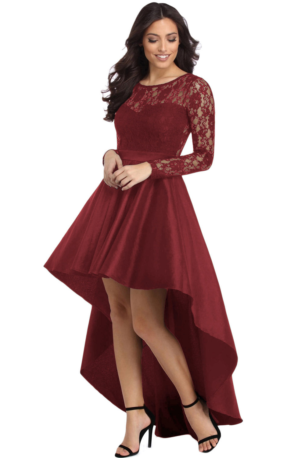 Sexy Lace Panel High Low Graduation Dress - Fashionpara