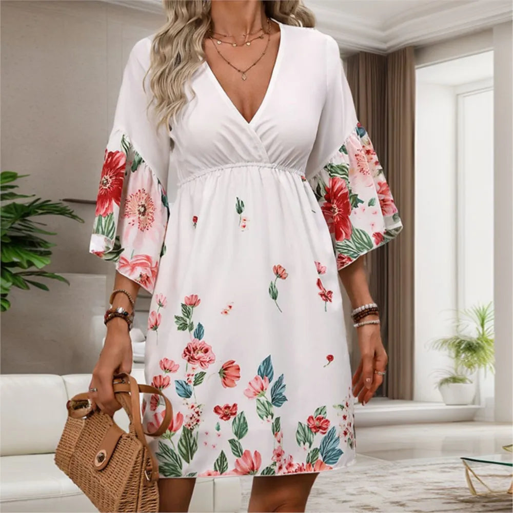 Casual Floral Printed Half Sleeve Floral Dress