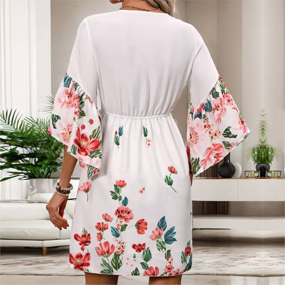 Casual Floral Printed Half Sleeve Floral Dress