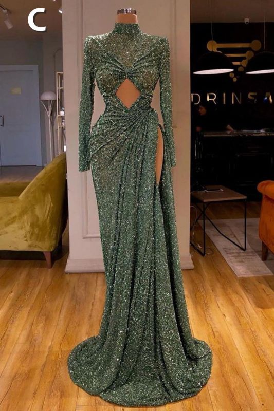 Sexy Long Mint Green Sequins Prom Evening Dresses Mermaid