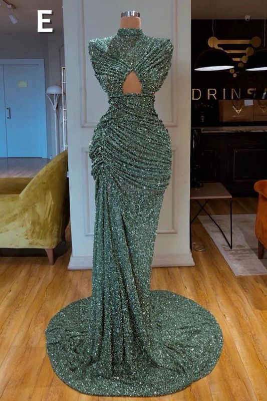 Sexy Long Mint Green Sequins Prom Evening Dresses Mermaid