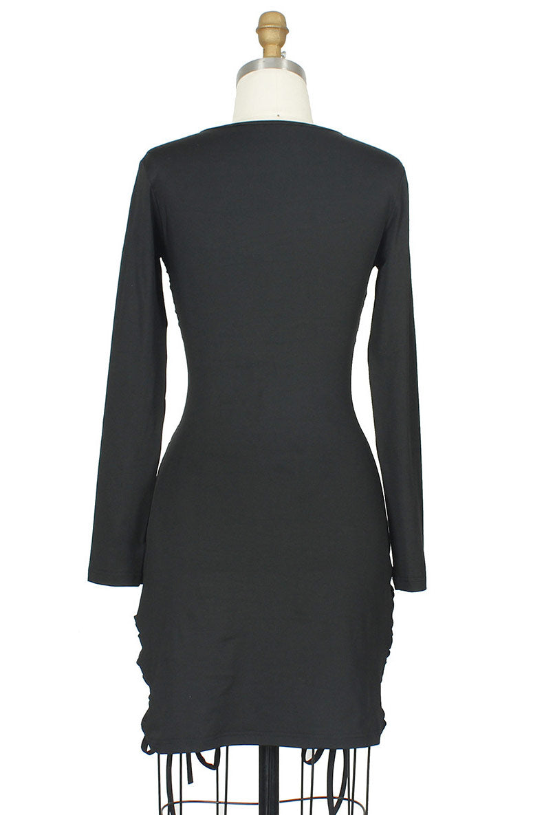 Ruched Square Neck Long Sleeve Bodycon Mini Dress