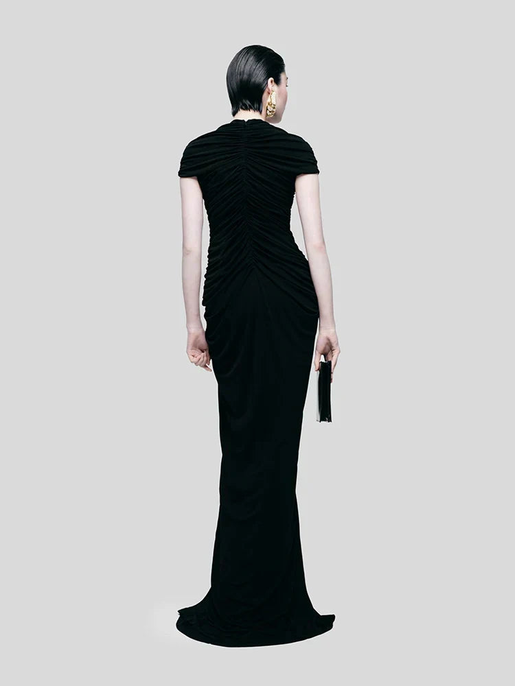 Cut Out High Neck Cap Sleeve Maxi Gown