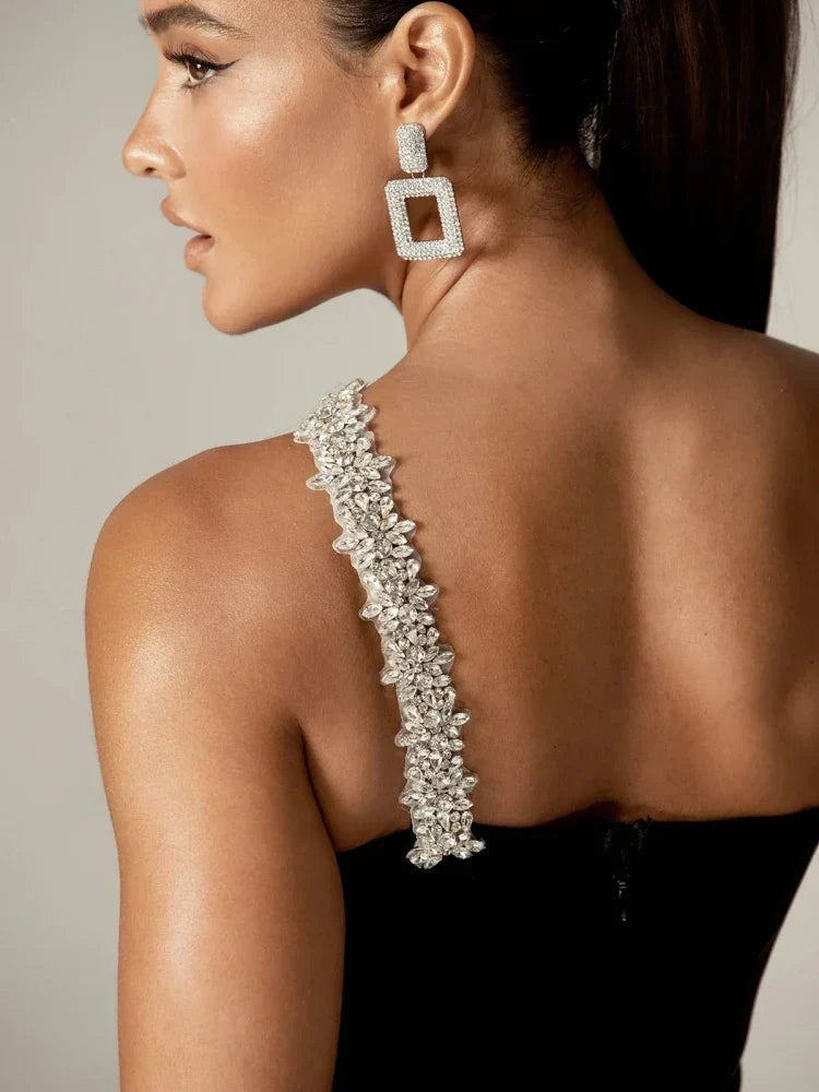 One Shoulder Embellished Fringe Hem Maxi Gown 6