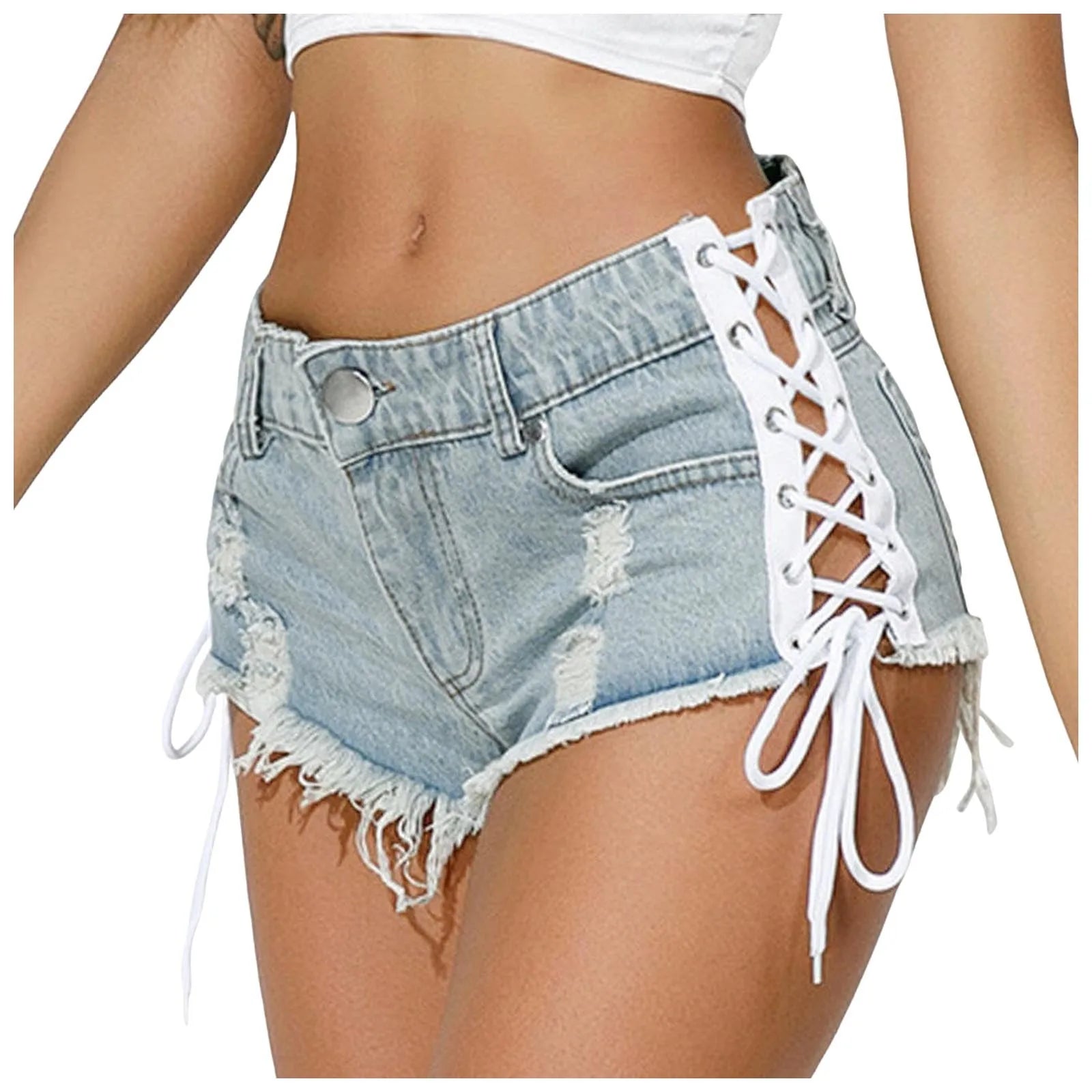 Ripped Hole Hem Denim Hotpants Short
