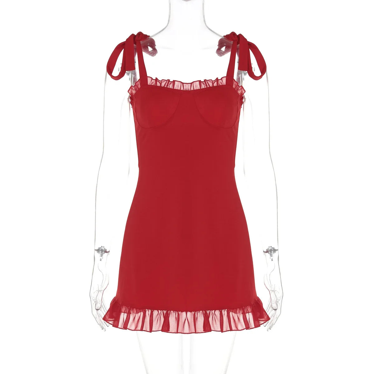 Red Ruffle Mini Bodycon Pleated Christmas Party Dress - Fashionpara