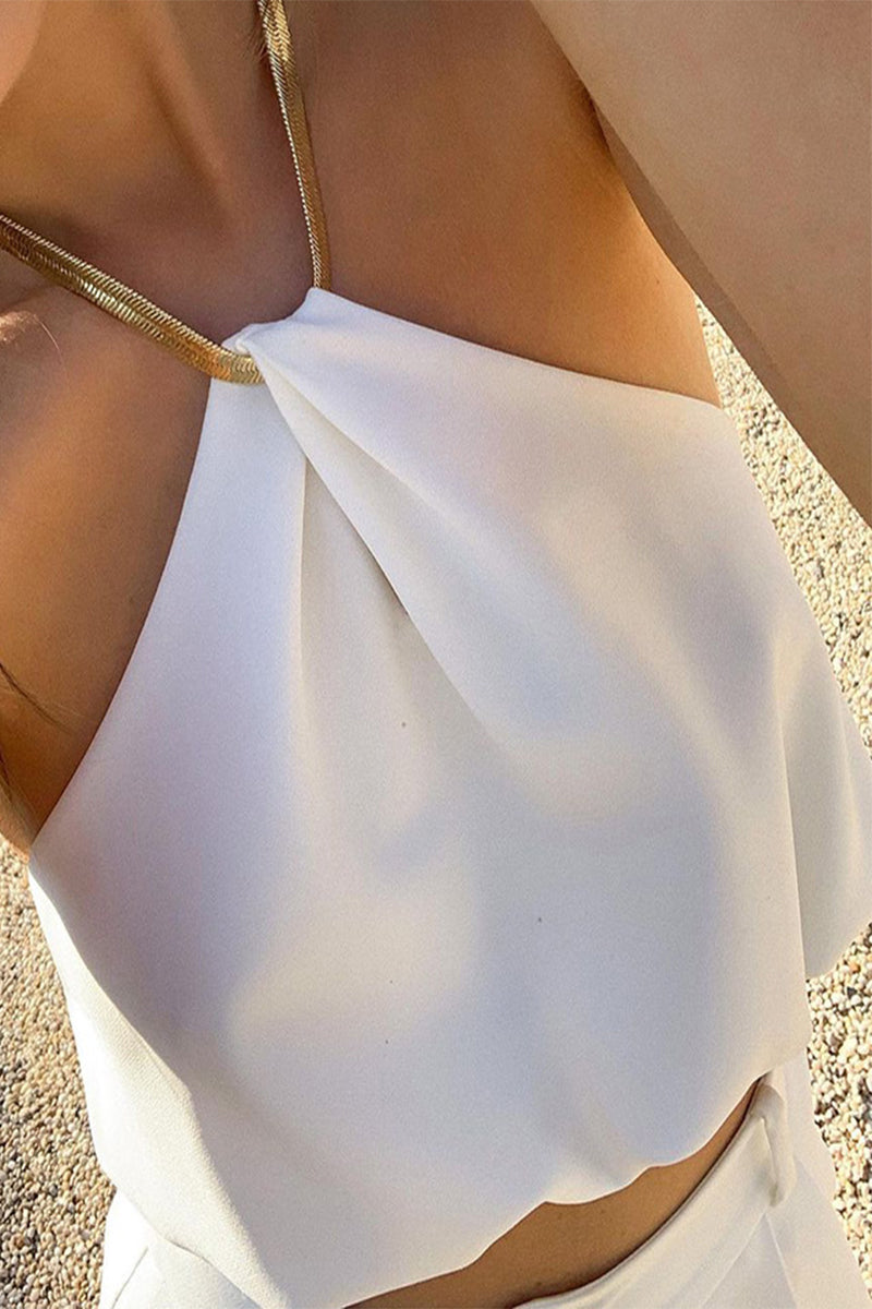 Sexy Solid Color Chains Backless Halter Tops - Fashionpara