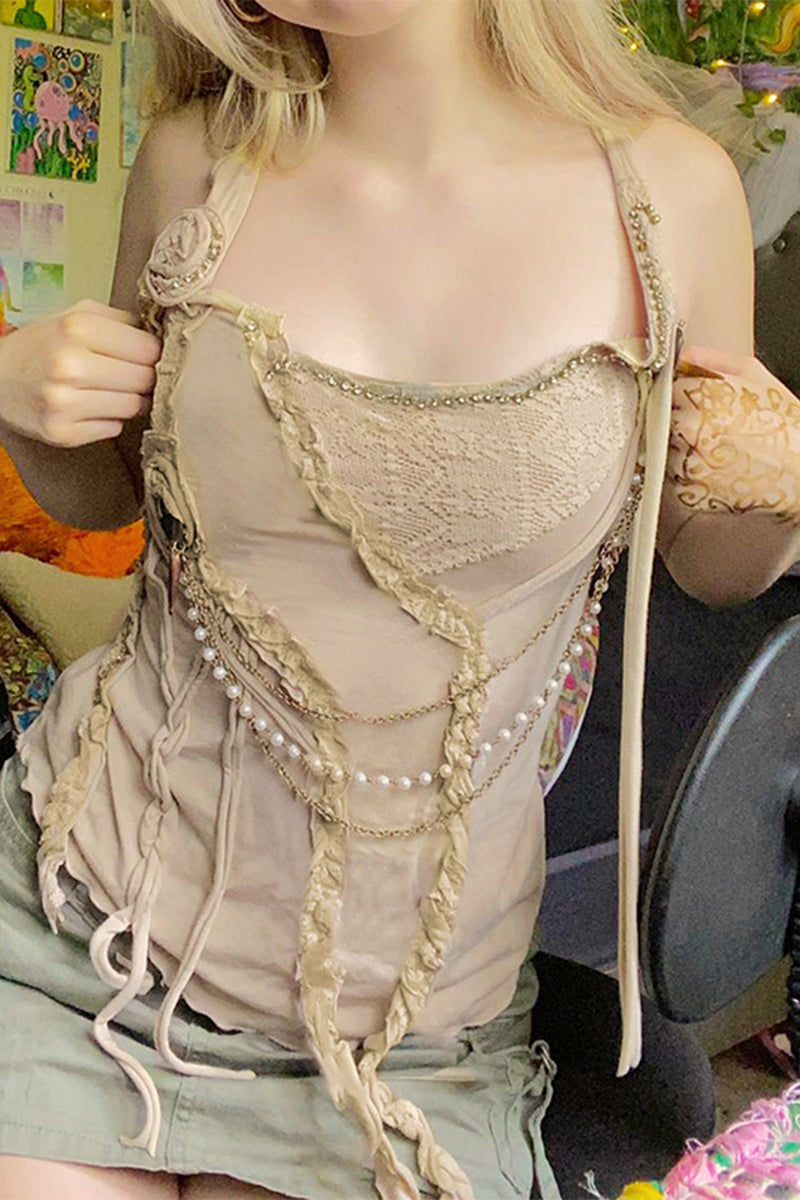 Sexy Solid Color Irregular Stringy Selvedge U Neck Tops - Fashionpara