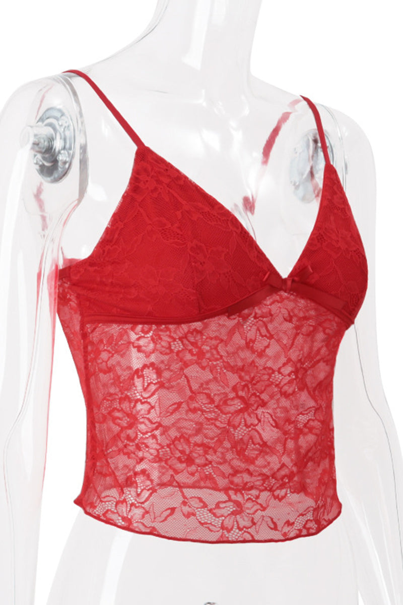 Sexy Solid Color Lace V Neck Tops(3 Colors) - Fashionpara