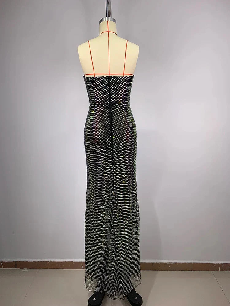 Rhinestone Sweetheart High Slit Mermaid Gown