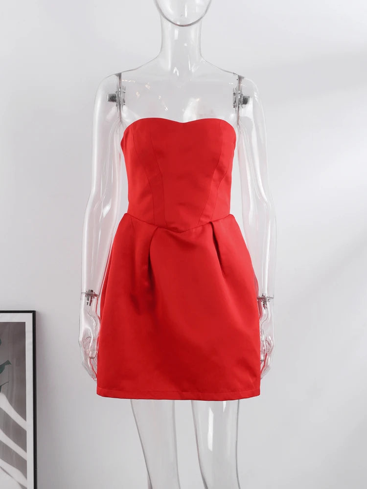 Strapless Backless Red Christmas Party Dress - Fashionpara
