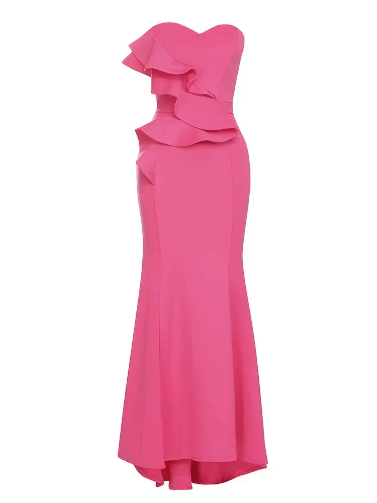 Strapless Sweetheart Ruffle Peplum Mermaid Gown