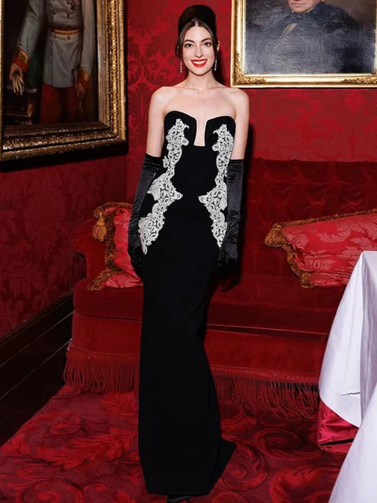 Embroidered Strapless Mermaid Evening Gown