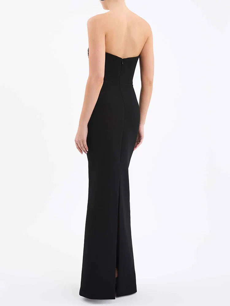 Embroidered Strapless Mermaid Evening Gown