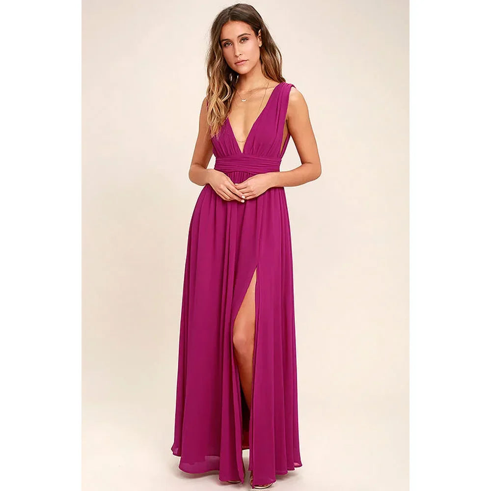 Chiffon V-Neck Sleeveless High-Slit Maxi Gown 11